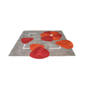 tapis motif floral rouge orange gris carré