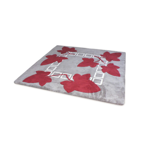 tapis motif végétal rouge et gris