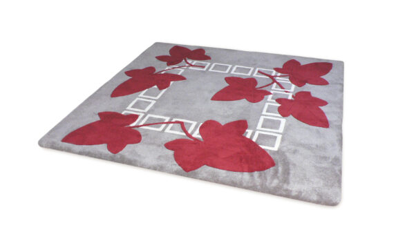 tapis motif végétal rouge et gris