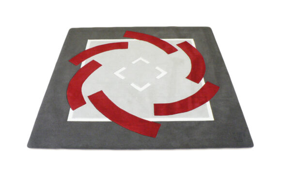 tapis architecte carré rouge gris