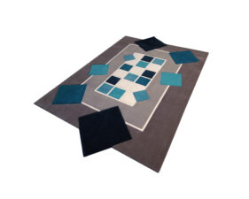 tapis rectangle géométrique bleu et gris
