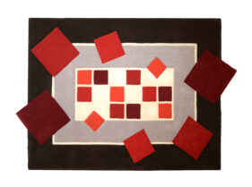 tapis rectangle géométriquerouge et gris